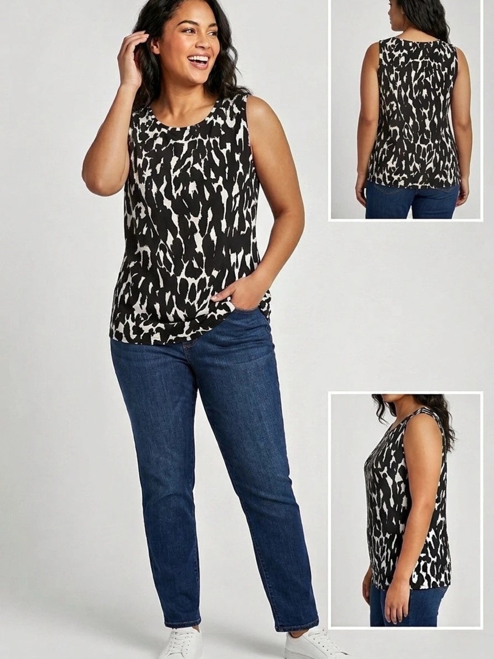Calvin Klein Sleeveless Cowl Neck Abstract Animal Print Top Print Top XL